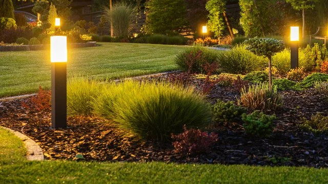 Modern landscape lighting at home in Franklin Lakes, NJ.